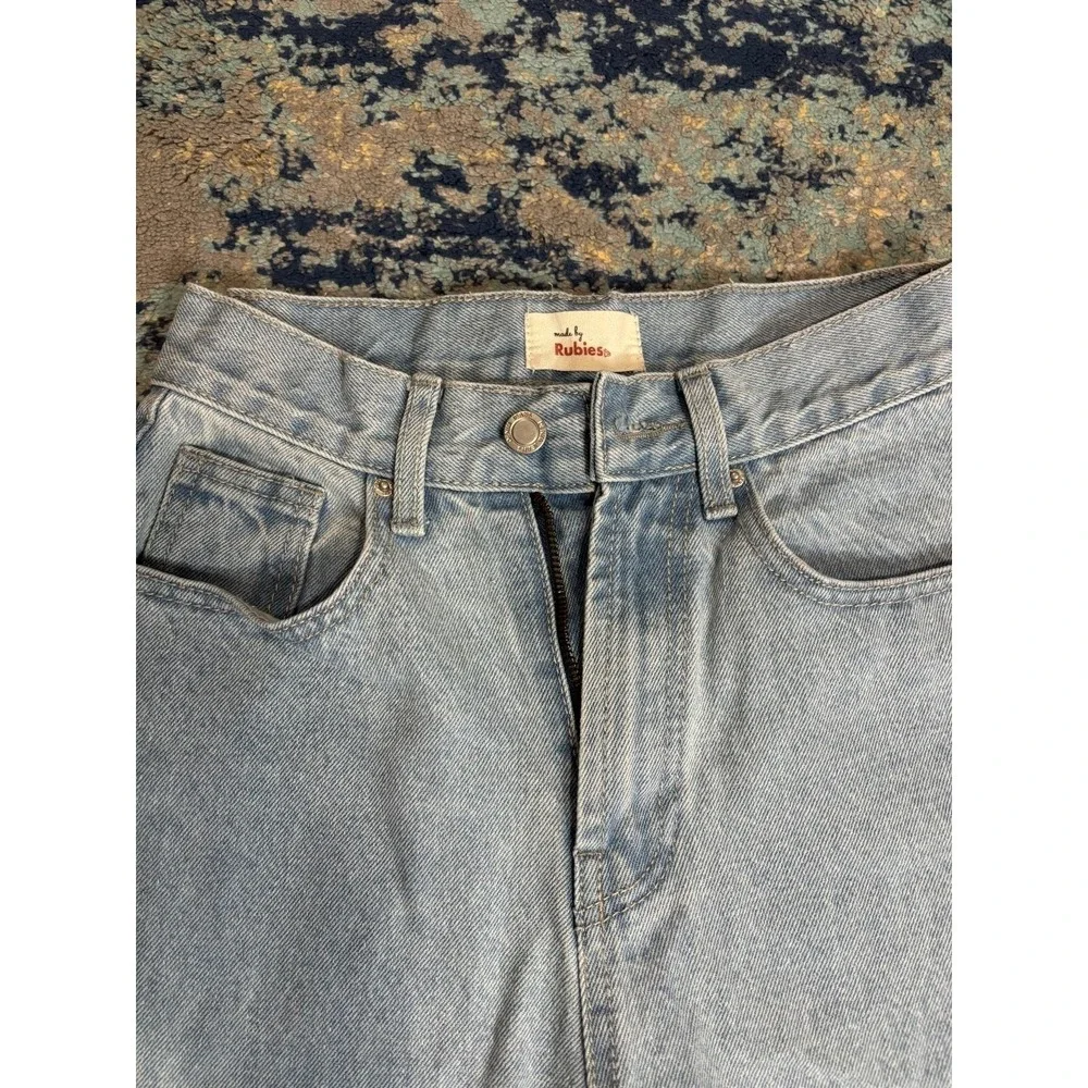 Womens High Rise Straight Leg Jeans Made By Rubies Size M Blue Denim‎ Raw Hem